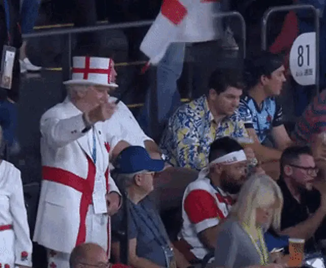 England Fan Waving Saint George Cross Flag at Match