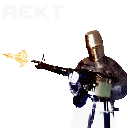 Crusader with M60 Gun and 'REKT' Text Sticker