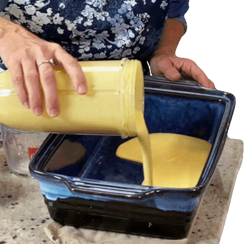 Pouring Egg Mixture for The Whole Food Plant Based Cooking Show