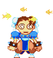 Chunli Street Fighter Dizzy with Fish Pixel Art