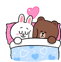 Cute Rabbit and Bear Couple Sleeping Sticker
