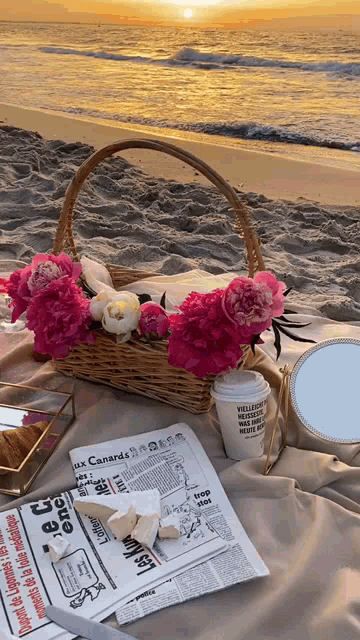 Beach Sunset Picnic with Flowers