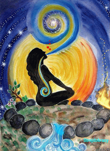 Strejdobrazy: Meditating Woman with Cosmic Energy